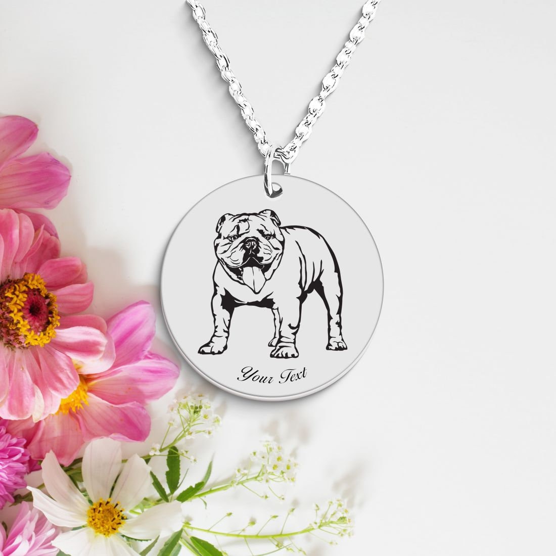 English Bulldog Portrait Necklace - Personalizable Jewelry