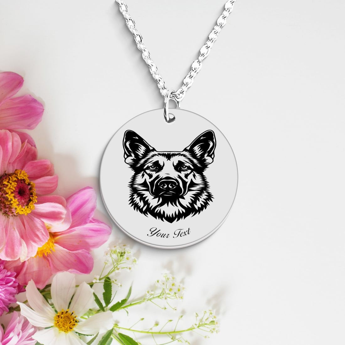 German Shepherd Dog Portrait Necklace - Personalizable Jewelry