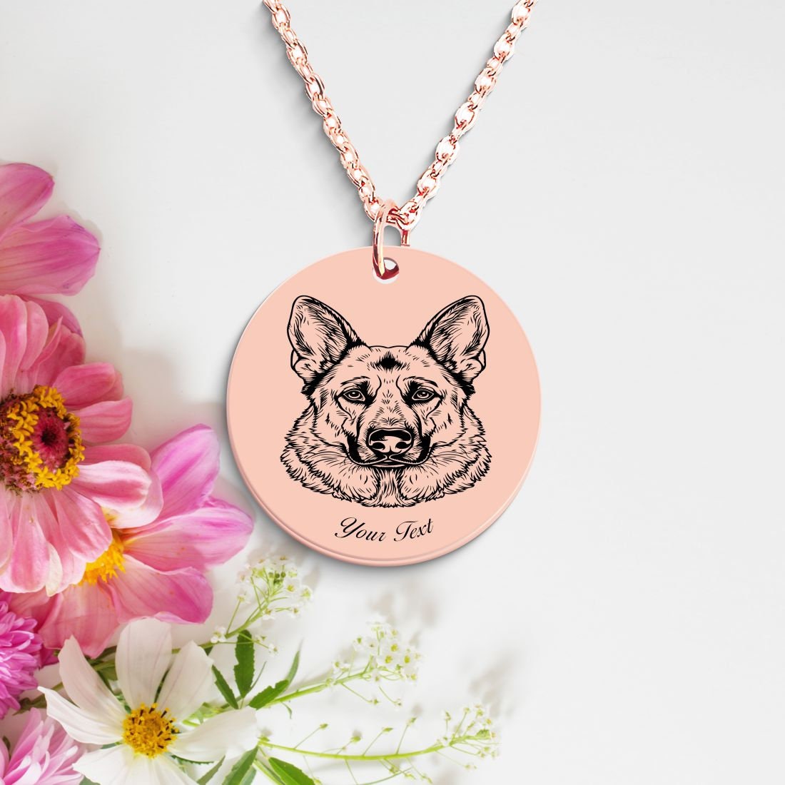 German Shepherd Dog Portrait Necklace - Personalizable Jewelry