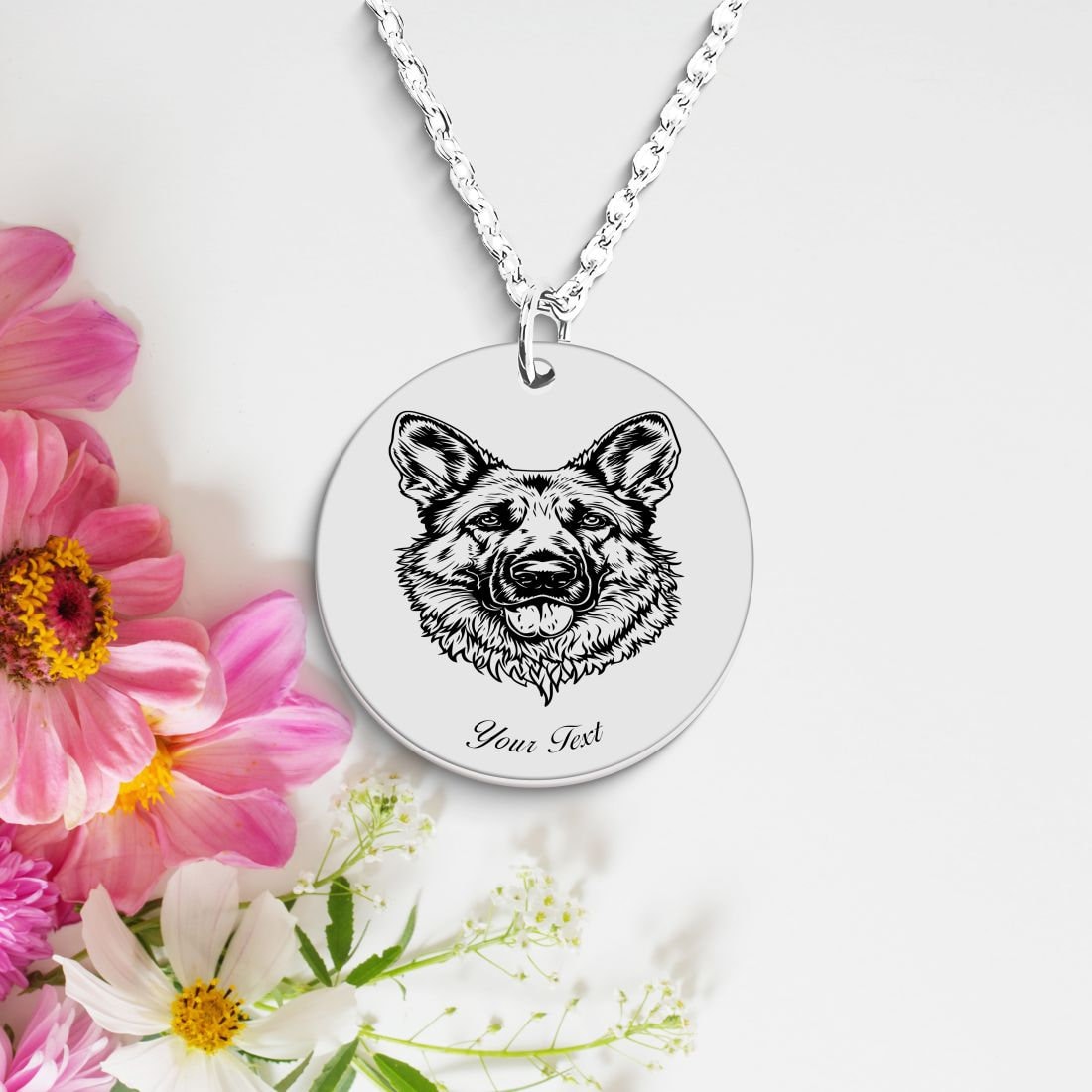 German Shepherd Dog Portrait Necklace - Personalizable Jewelry