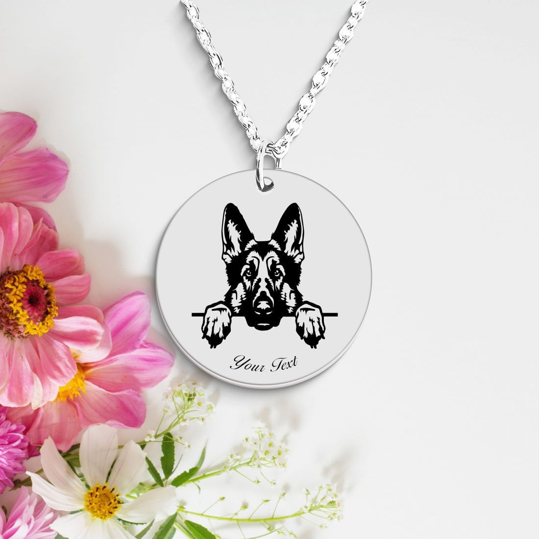 German Shepherd Dog Portrait Necklace - Personalizable Jewelry