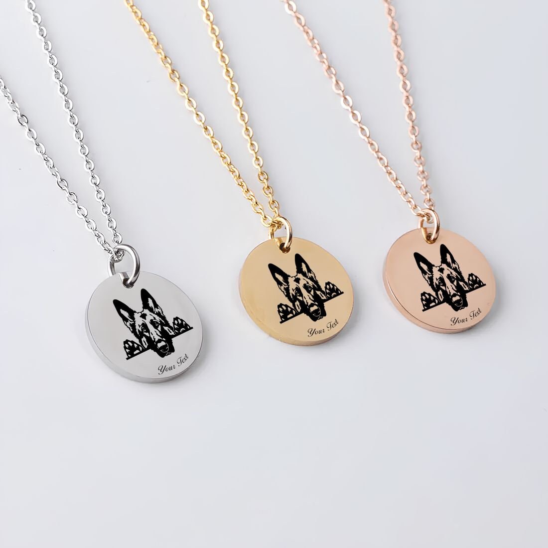 German Shepherd Dog Portrait Necklace - Personalizable Jewelry