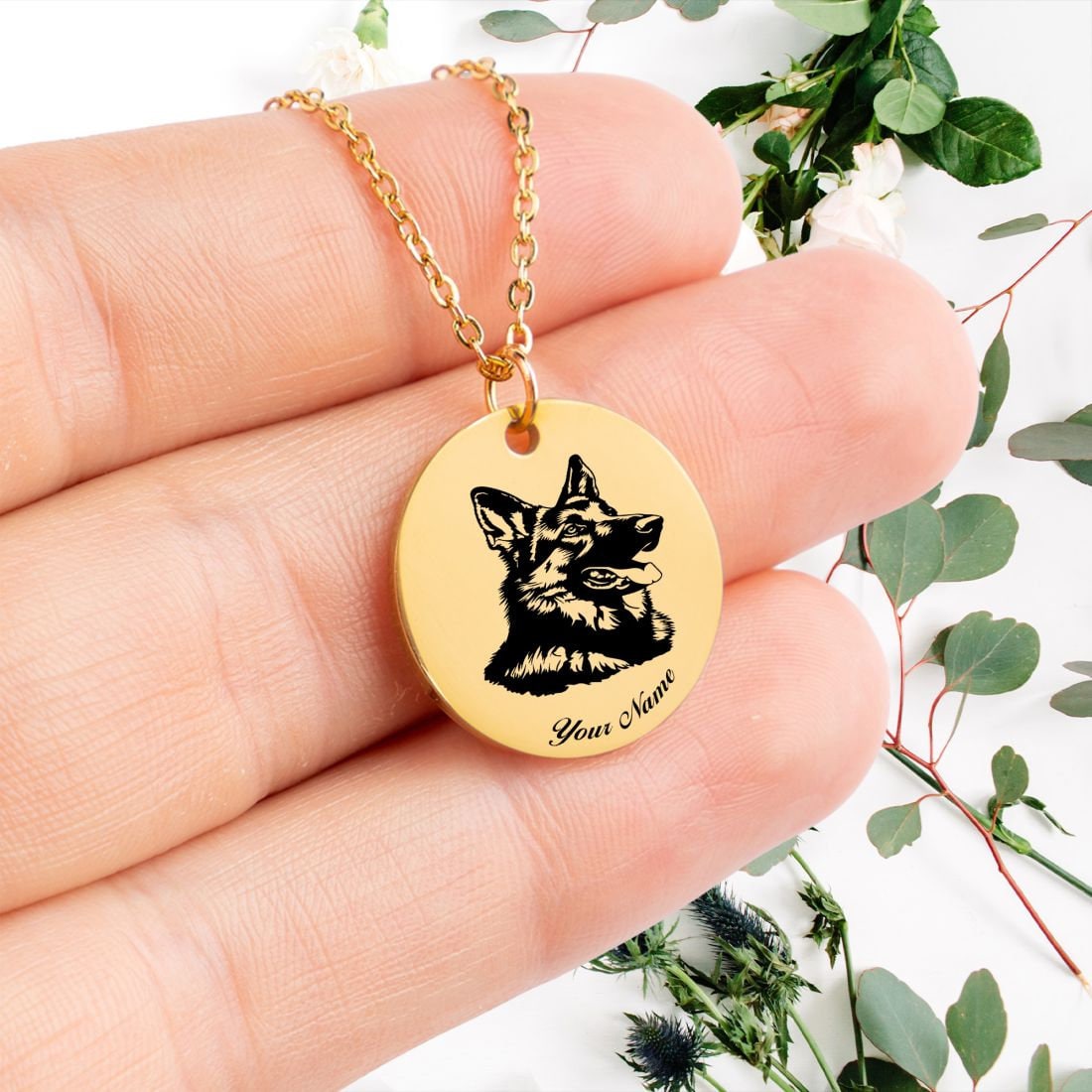 German Shepherd Dog Portrait Necklace - Personalizable Jewelry