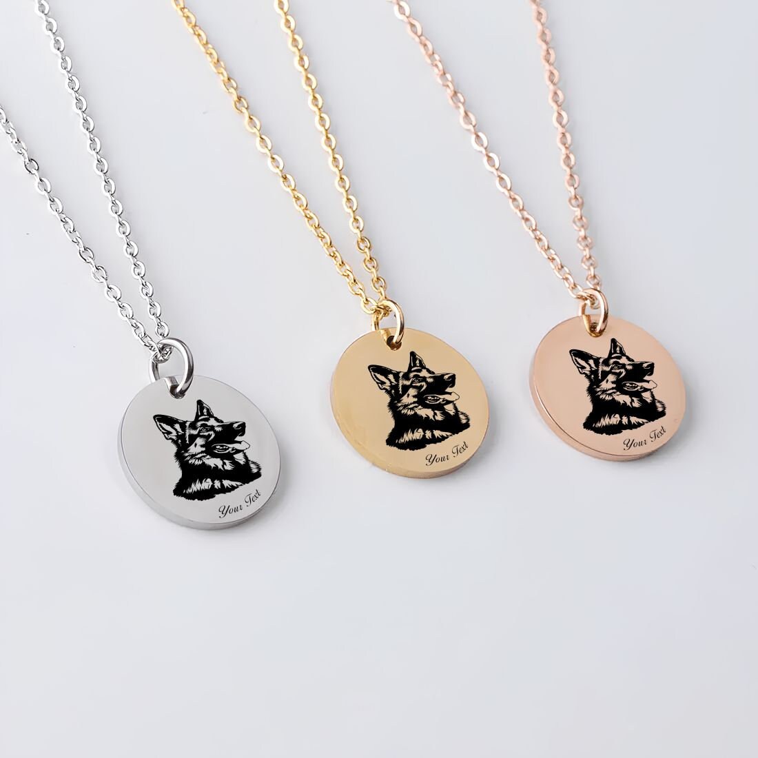 German Shepherd Dog Portrait Necklace - Personalizable Jewelry