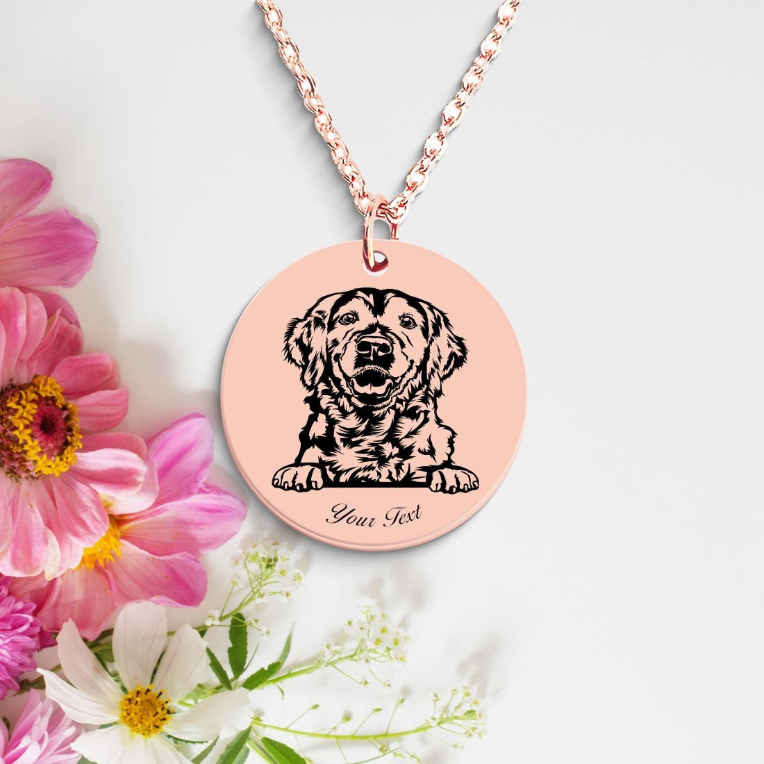 Golden Retriever Dog Portrait Necklace - Personalizable Jewelry