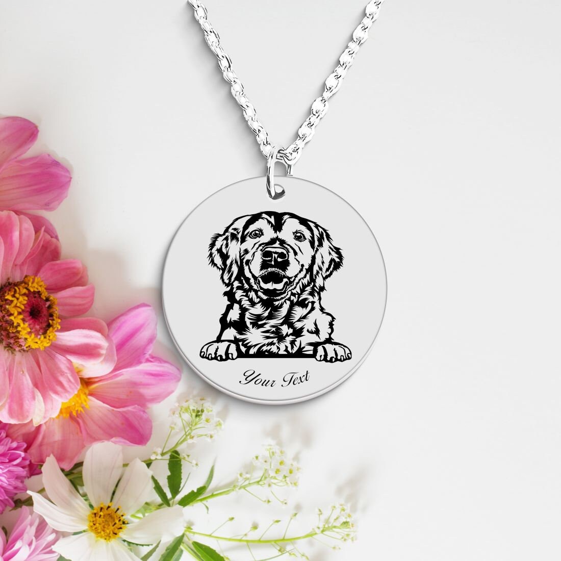 Golden Retriever Dog Portrait Necklace - Personalizable Jewelry