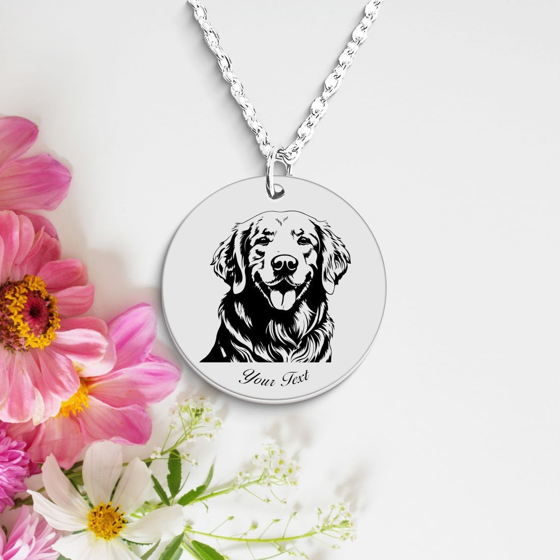 Golden Retriever Dog Portrait Necklace - Personalizable Jewelry