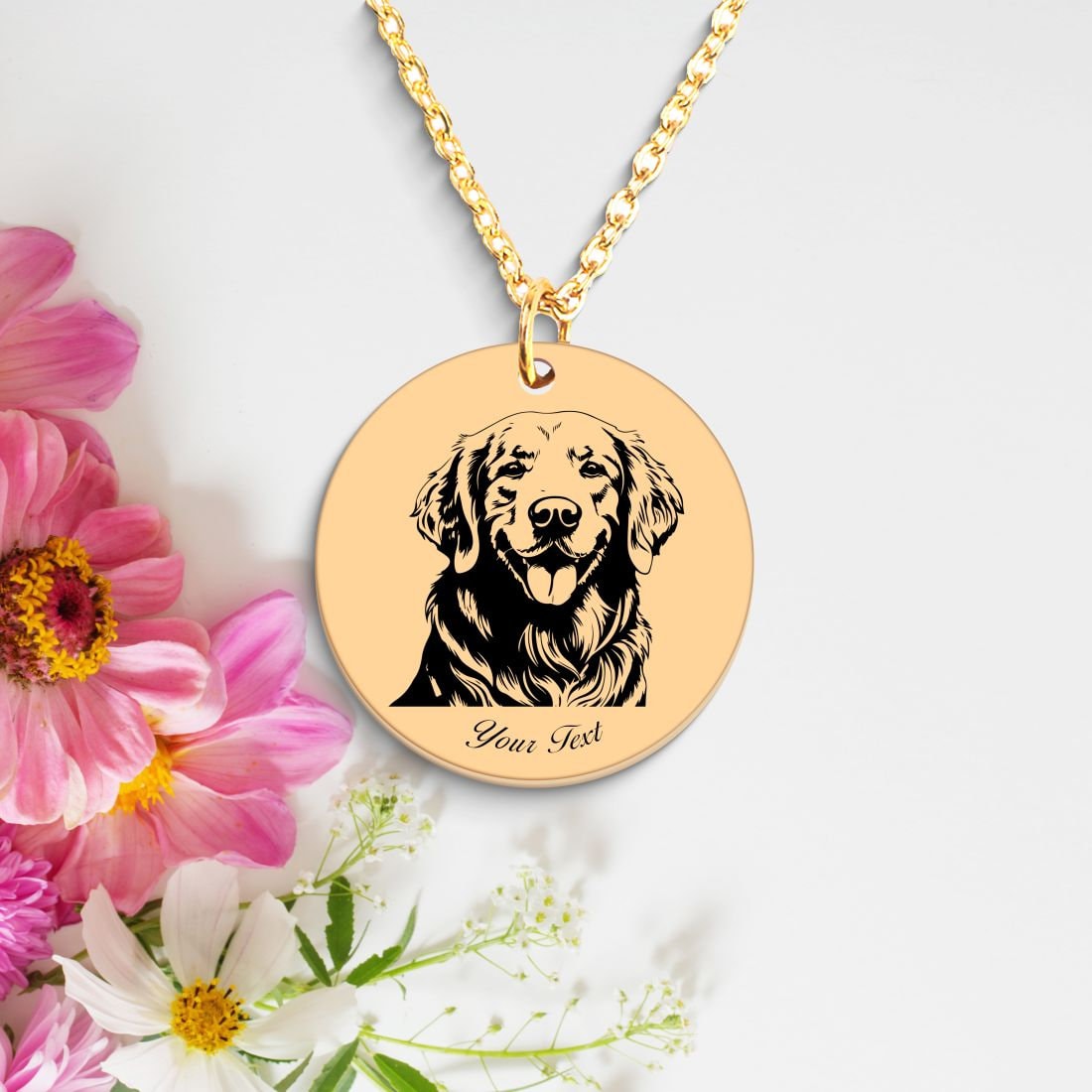 Golden Retriever Dog Portrait Necklace - Personalizable Jewelry