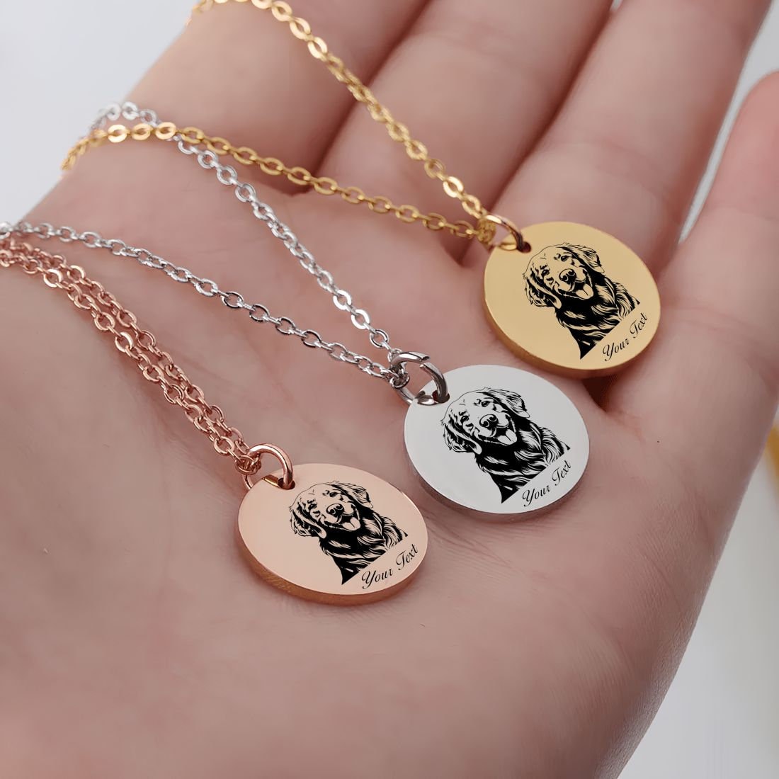 Golden Retriever Dog Portrait Necklace - Personalizable Jewelry