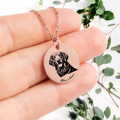 Golden Retriever Dog Portrait Necklace - Personalizable Jewelry