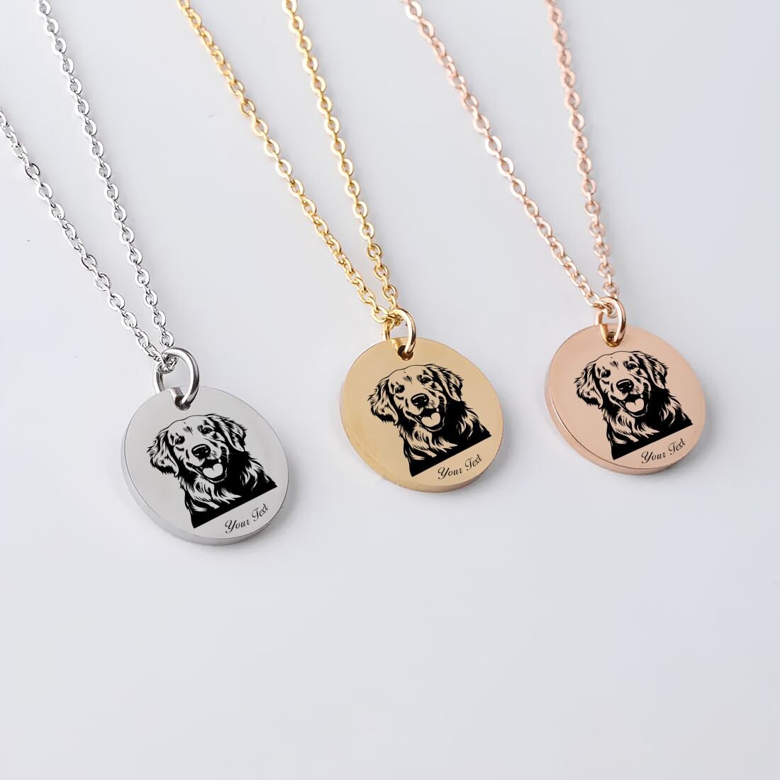 Golden Retriever Dog Portrait Necklace - Personalizable Jewelry