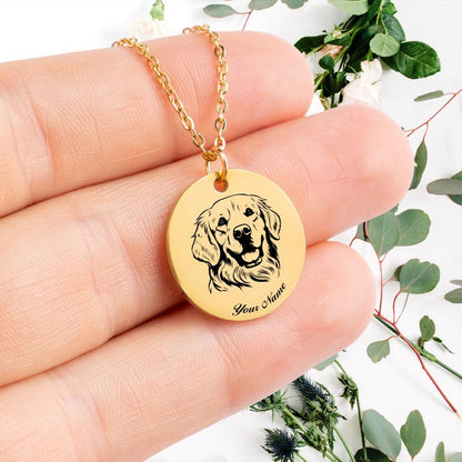 Golden Retriever Dog Portrait Necklace - Personalizable Jewelry