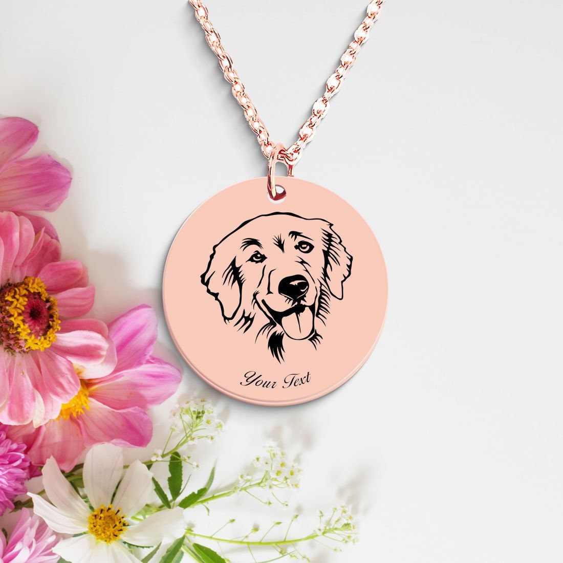 Golden Retriever Dog Portrait Necklace - Personalizable Jewelry