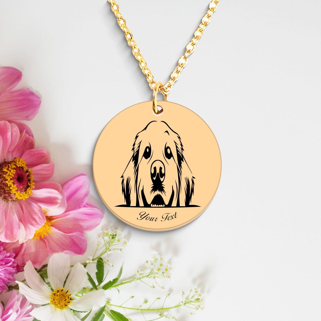 Golden Retriever Dog Portrait Necklace - Personalizable Jewelry