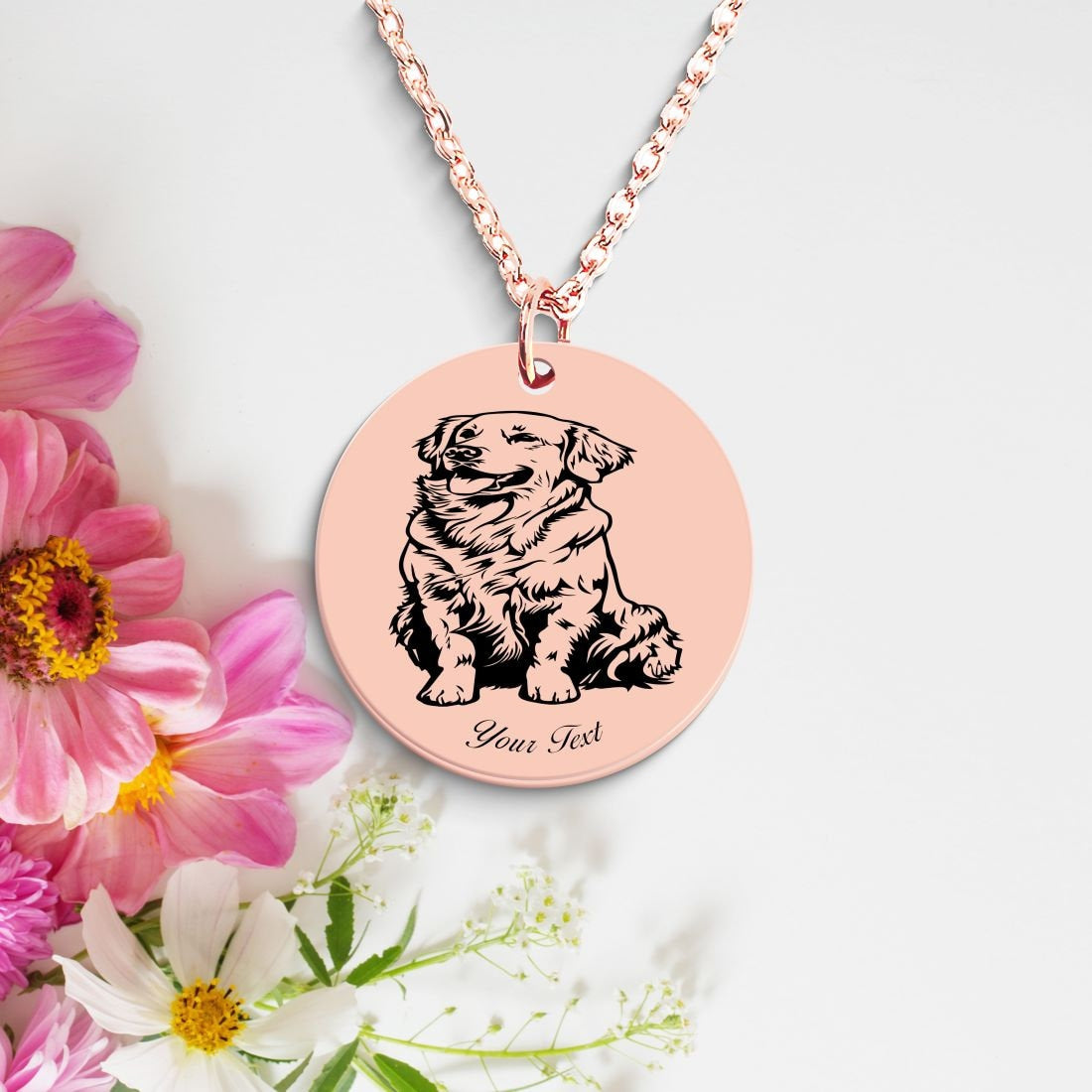 Golden Retriever Dog Portrait Necklace - Personalizable Jewelry