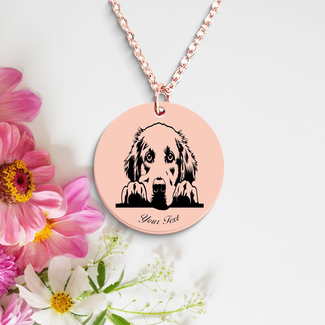 Golden Retriever Dog Portrait Necklace - Personalizable Jewelry