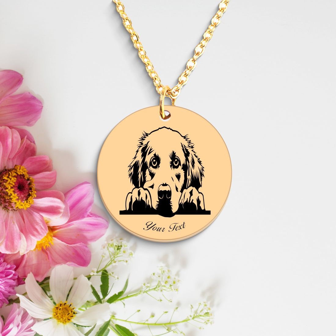 Golden Retriever Dog Portrait Necklace - Personalizable Jewelry