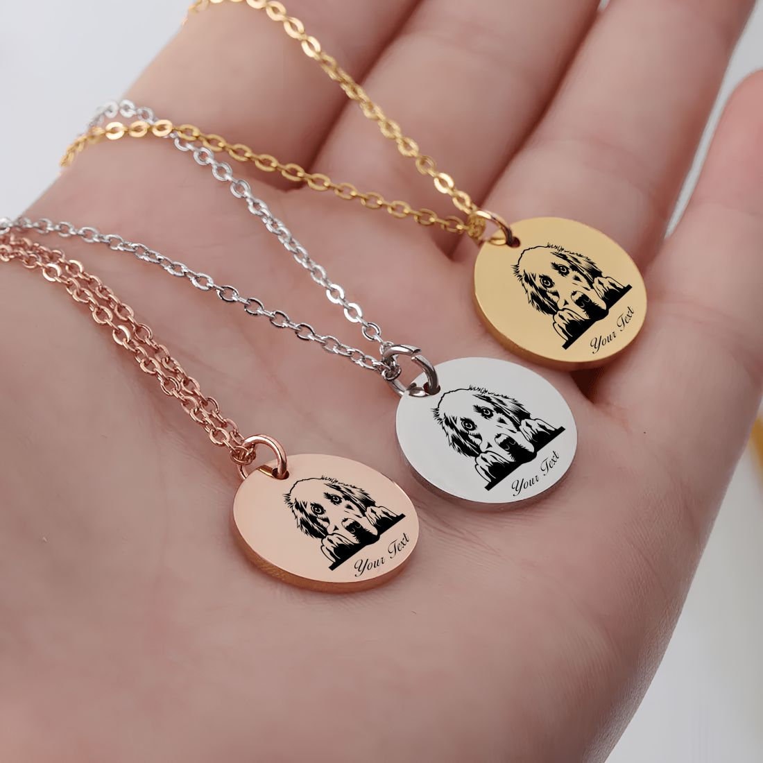 Golden Retriever Dog Portrait Necklace - Personalizable Jewelry