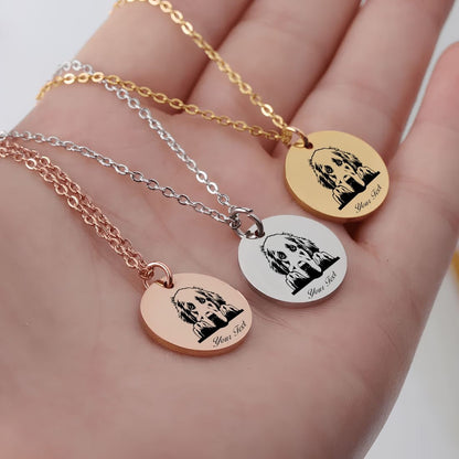 Golden Retriever Dog Portrait Necklace - Personalizable Jewelry