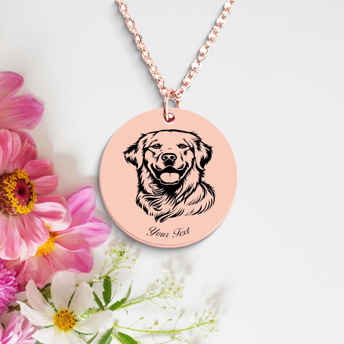 Golden Retriever Dog Portrait Necklace - Personalizable Jewelry