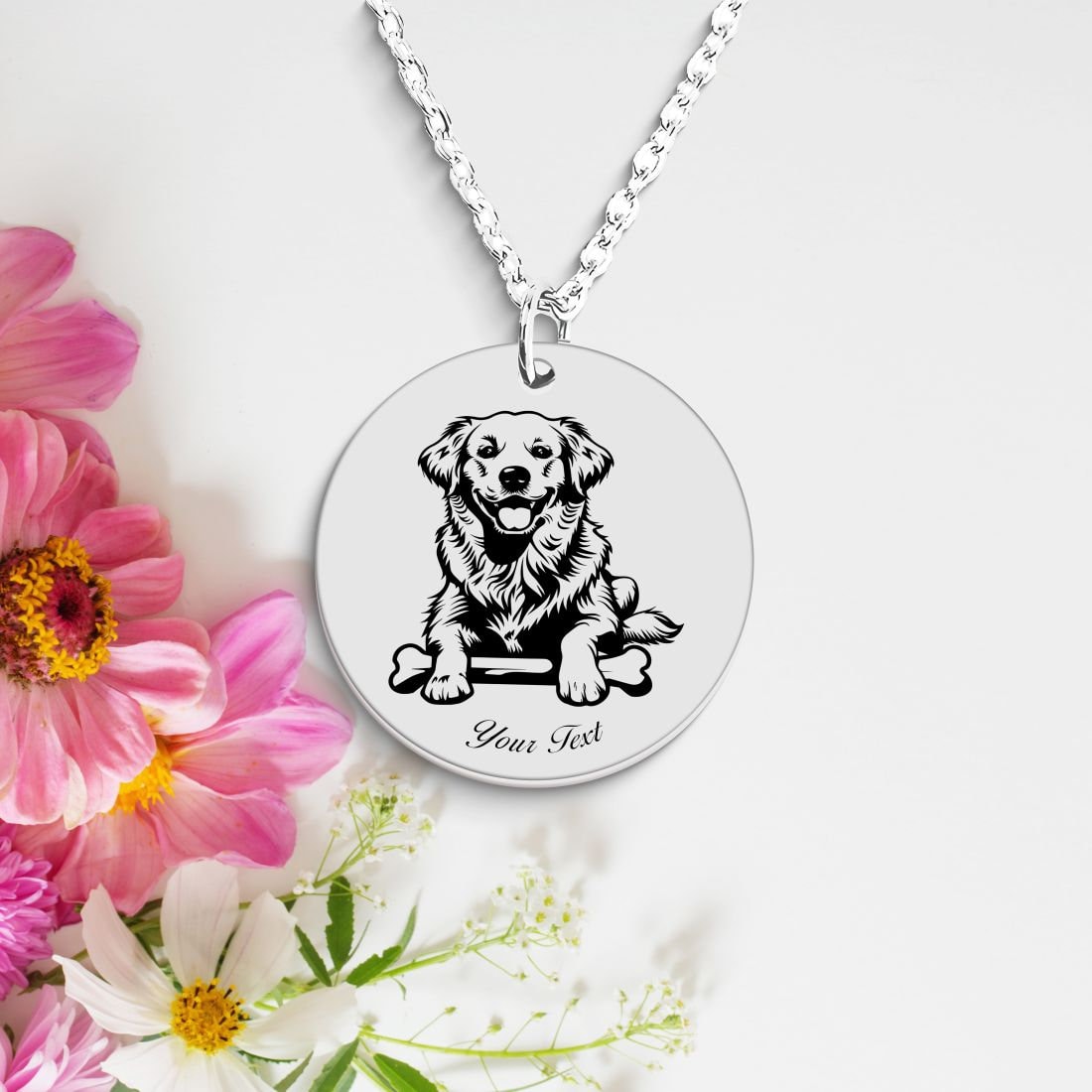 Golden Retriever Dog Portrait Necklace - Personalizable Jewelry