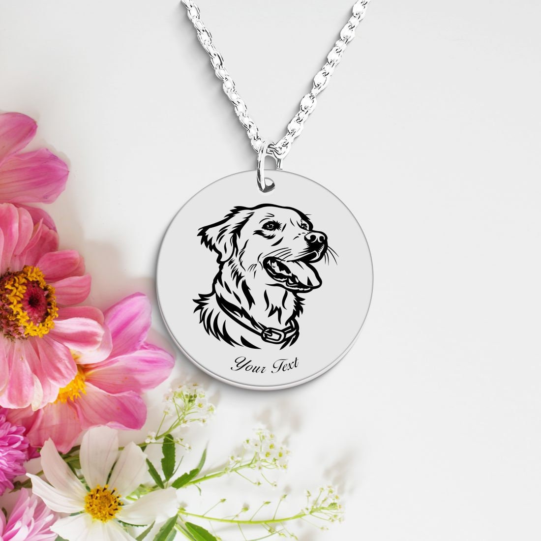 Golden Retriever Dog Portrait Necklace - Personalizable Jewelry