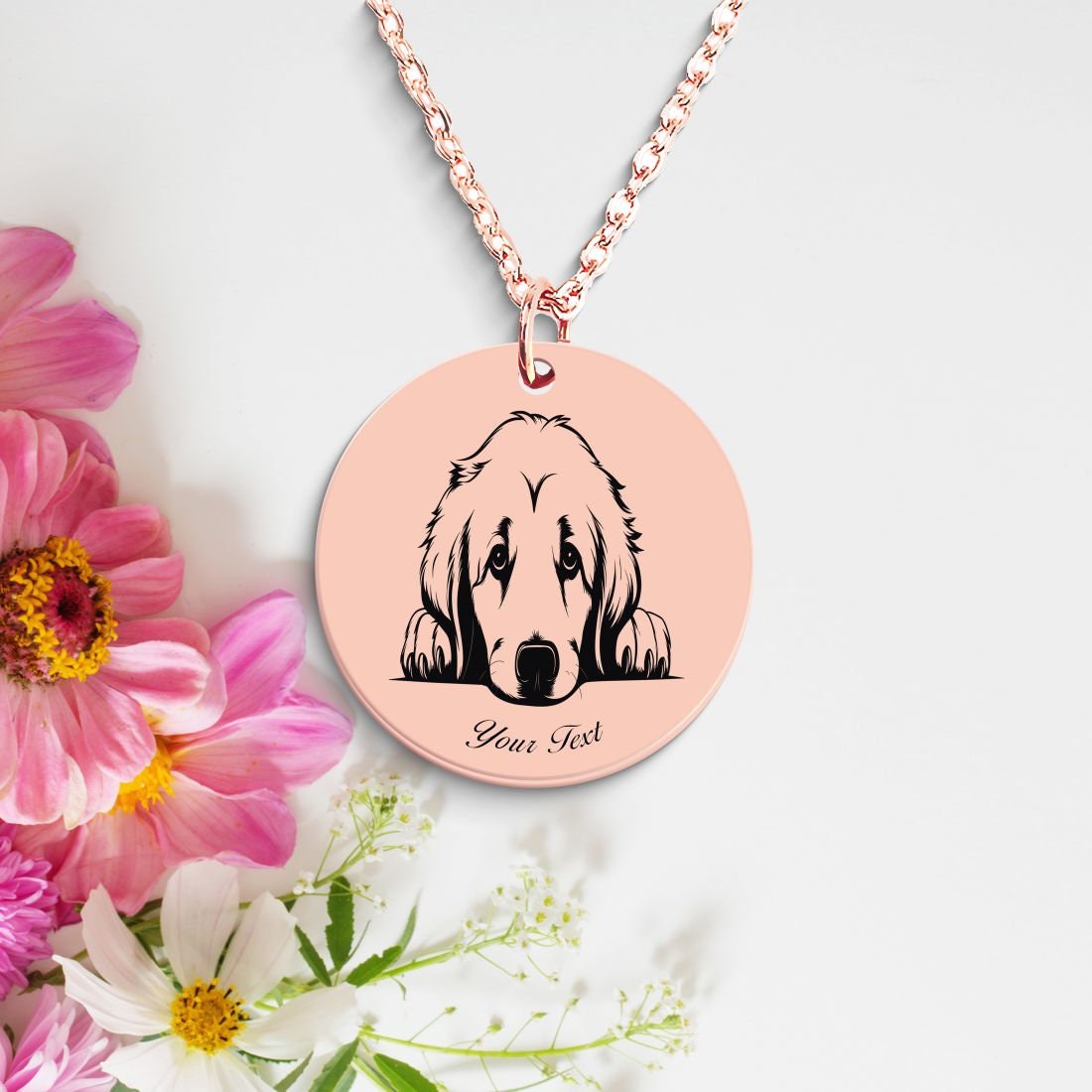 Golden Retriever Dog Portrait Necklace - Personalizable Jewelry