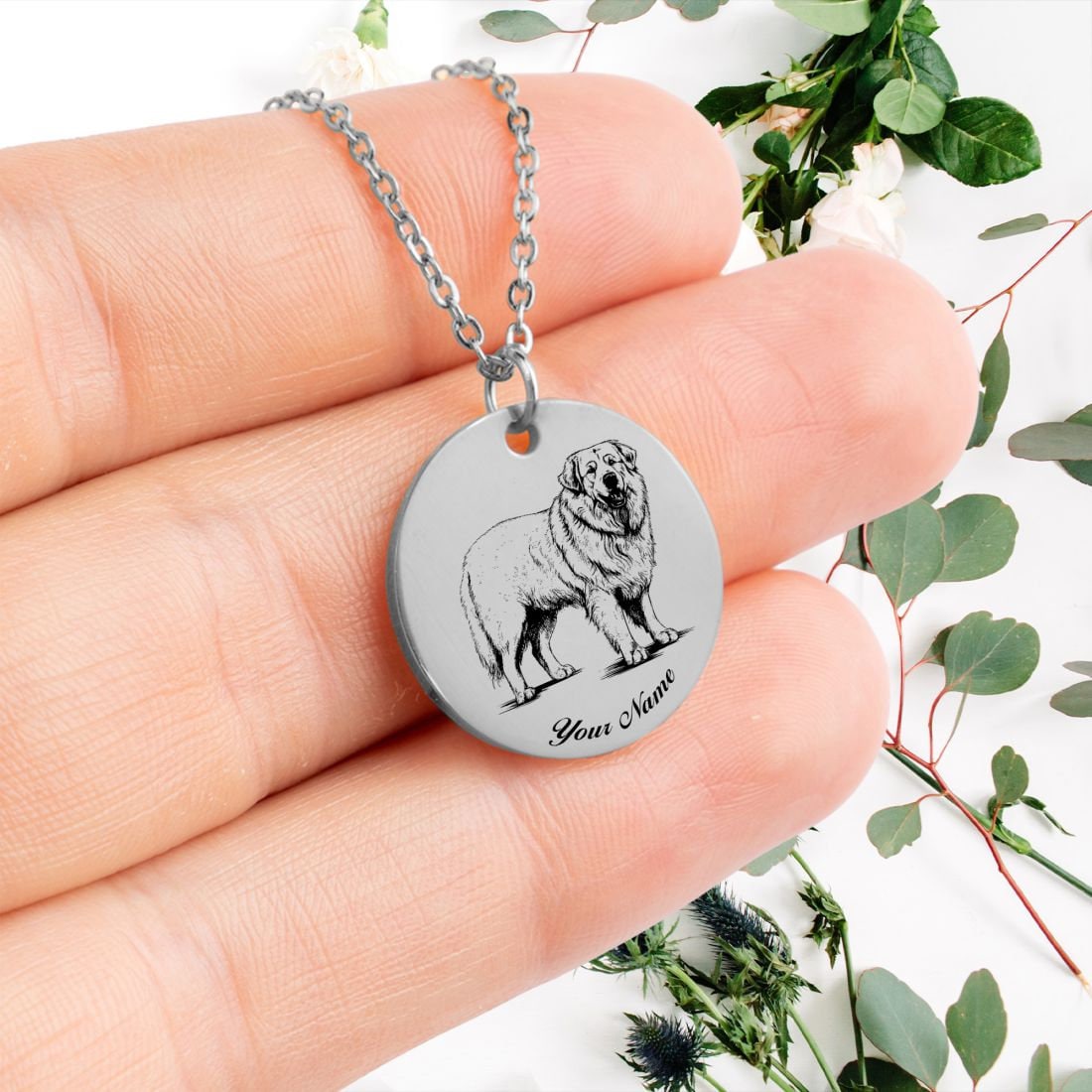 Great Pyrenees Dog Portrait Necklace - Personalizable Jewelry