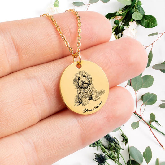 Labradoodle Dog Portrait Necklace - Personalizable Jewelry