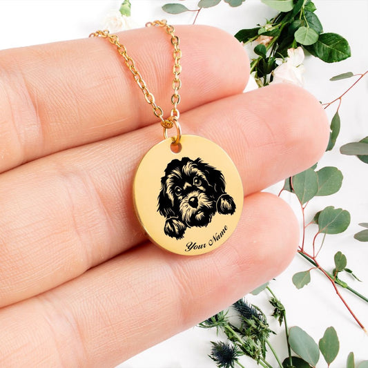 Peeking Cavapoo Dog Portrait Necklace - Personalizable Jewelry