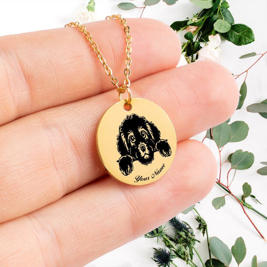 Peeking Cavapoo Dog Portrait Necklace - Personalizable Jewelry