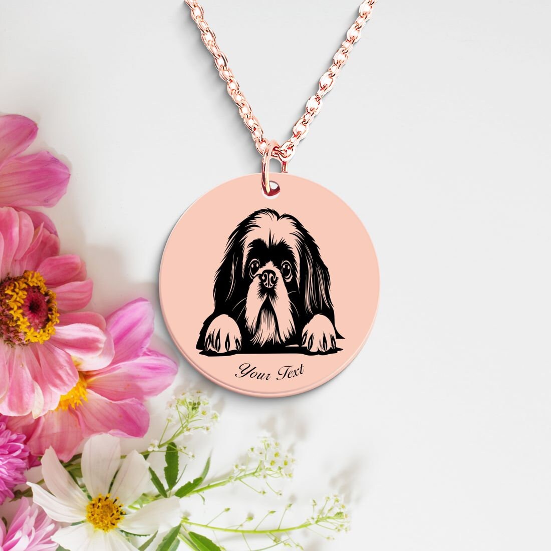 Pekingese Dog Portrait Necklace - Personalizable Jewelry