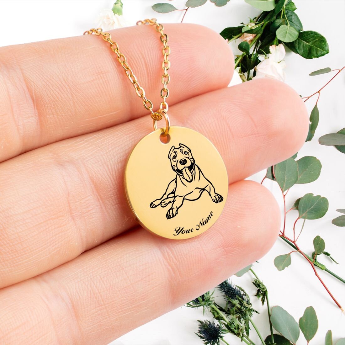 Pit Bull Dog Portrait Necklace - Personalizable Jewelry