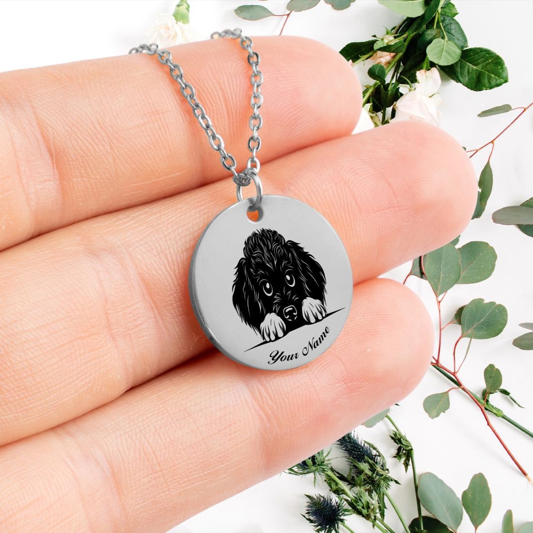 Poodle Dog Portrait Necklace - Personalizable Jewelry