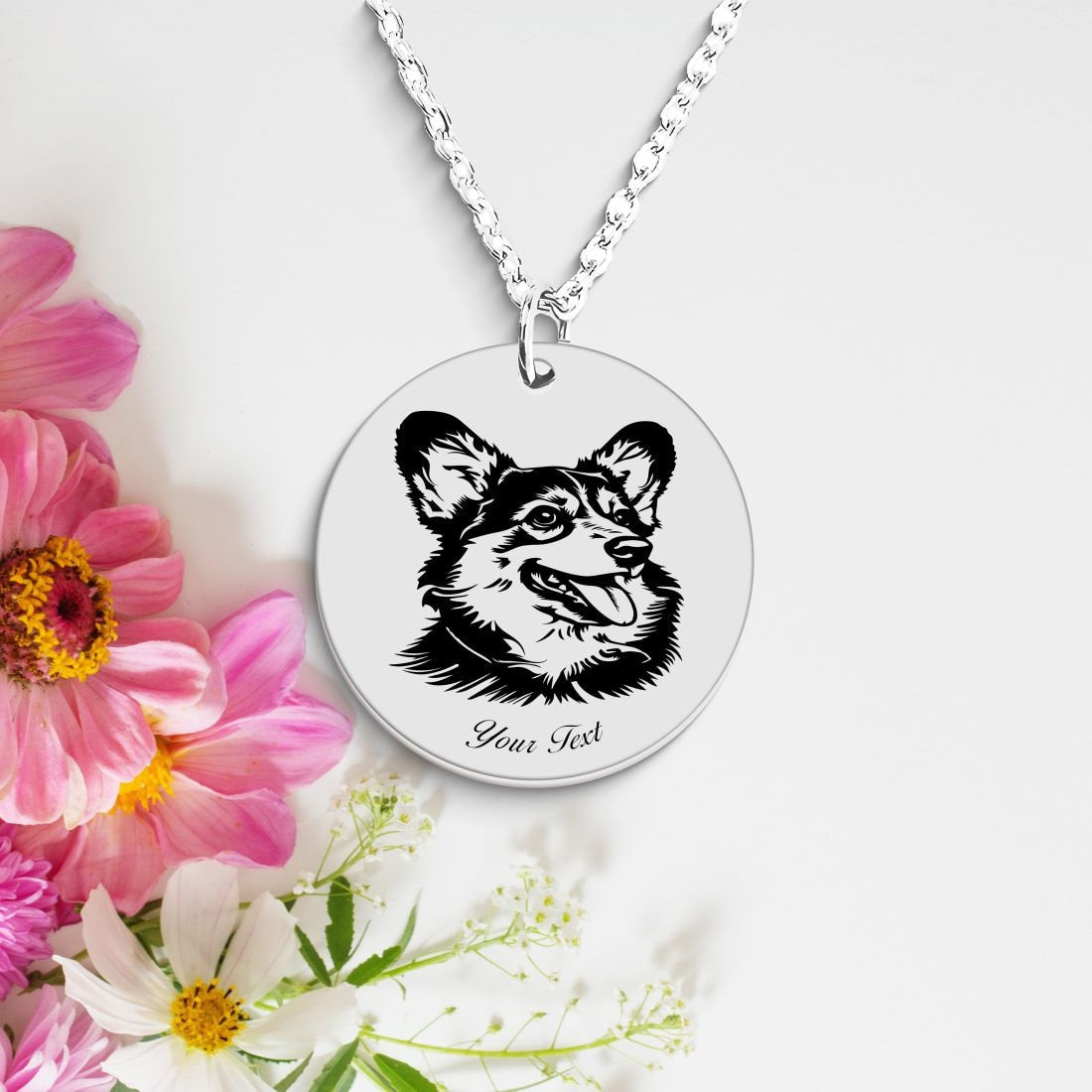 Welsh Corgi Dog Portrait Necklace - Personalizable Jewelry