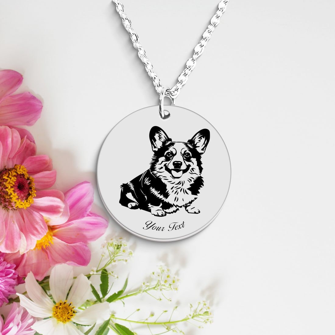 Welsh Corgi Dog Portrait Necklace - Personalizable Jewelry