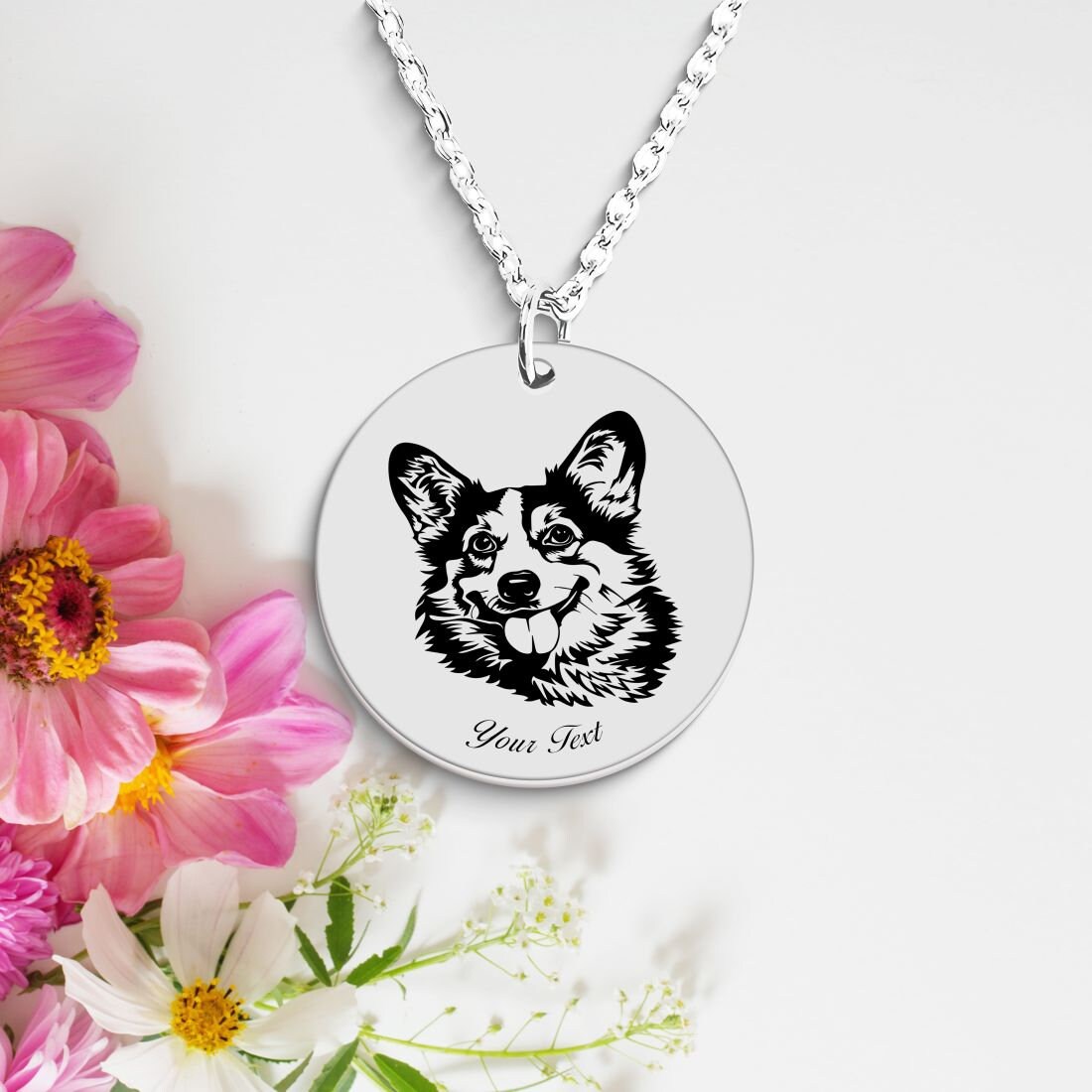 Welsh Corgi Dog Portrait Necklace - Personalizable Jewelry