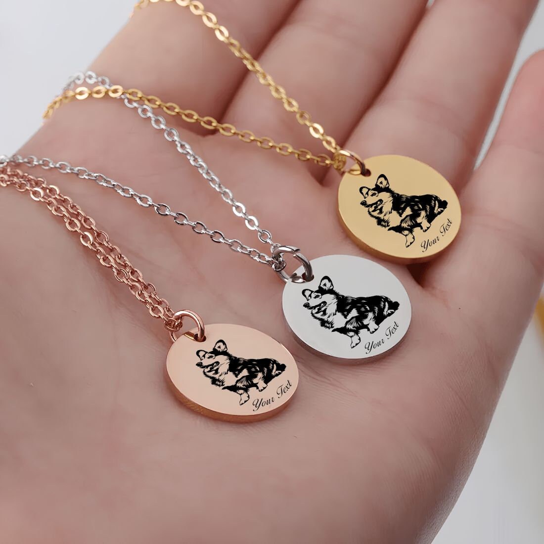 Welsh Corgi Dog Portrait Necklace - Personalizable Jewelry