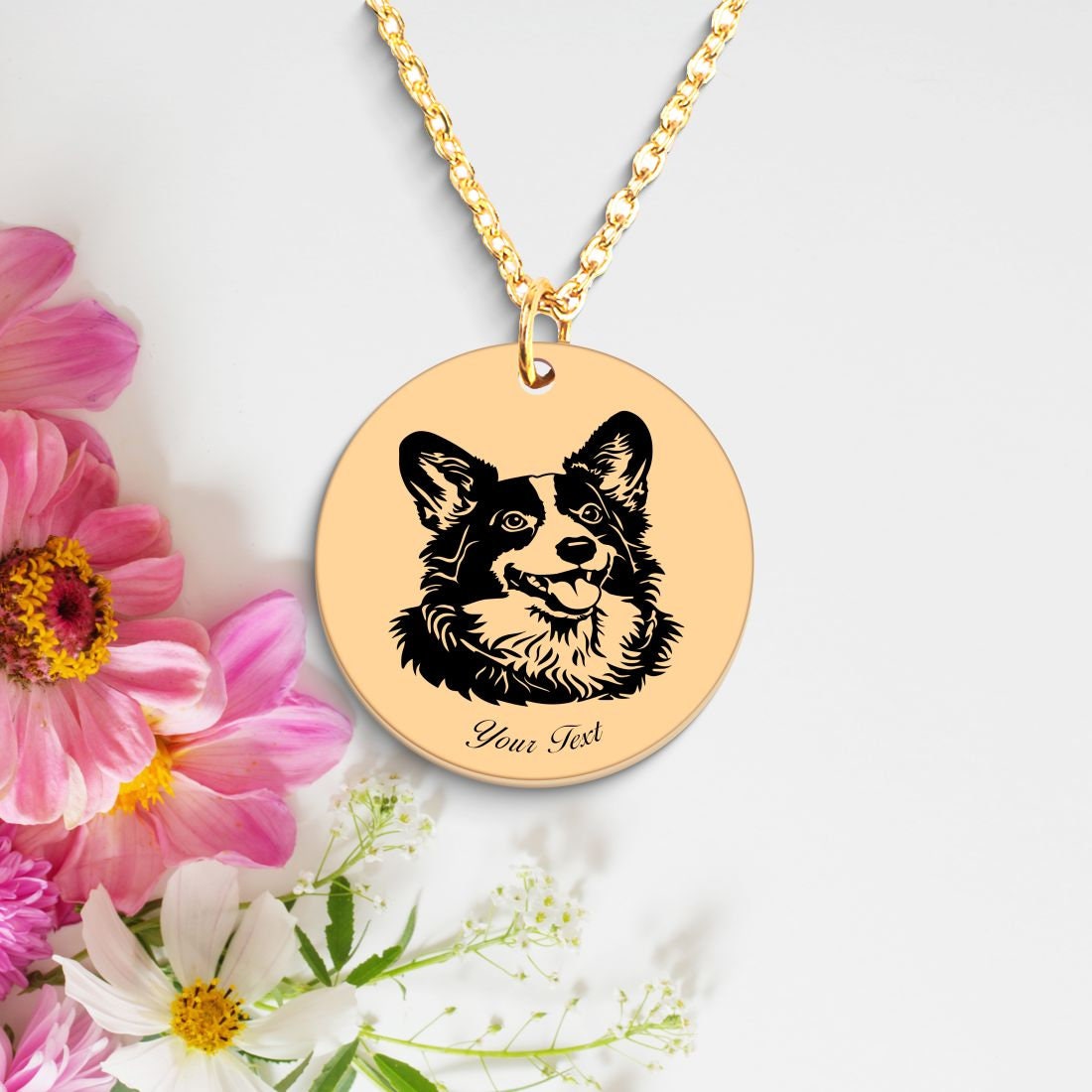 Welsh Corgi Dog Portrait Necklace - Personalizable Jewelry