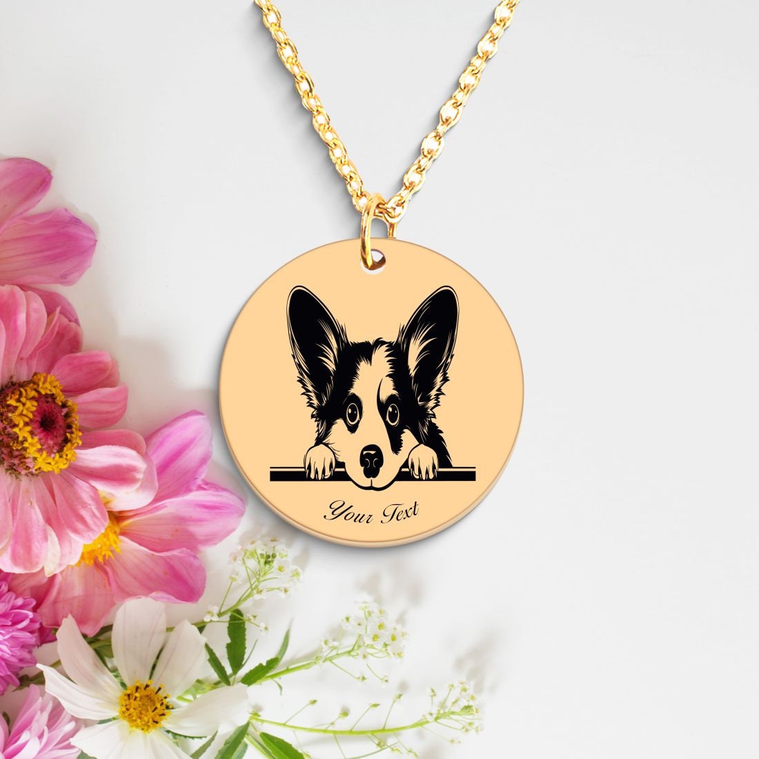 Welsh Corgi Dog Portrait Necklace - Personalizable Jewelry