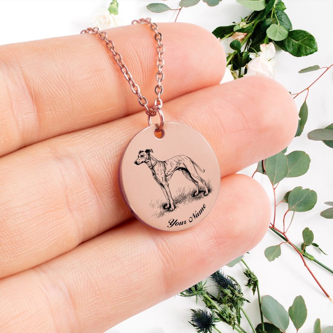 Whippet Dog Portrait Necklace - Personalizable Jewelry