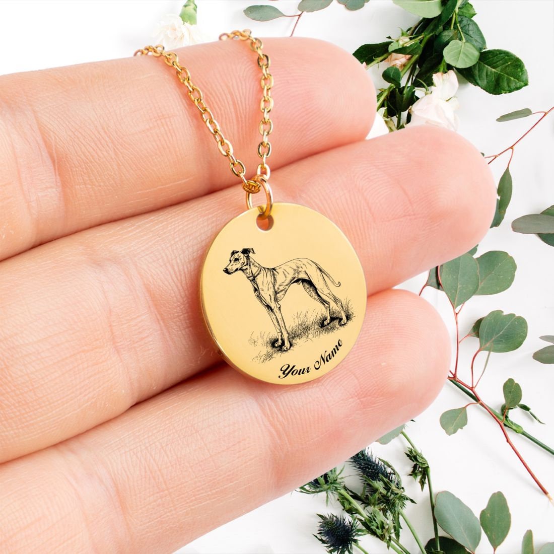 Whippet Dog Portrait Necklace - Personalizable Jewelry