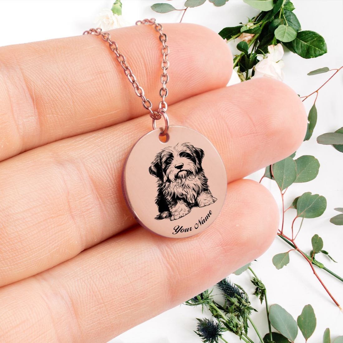 Bearded Collie Dog Portrait Necklace - Personalizable Jewelry