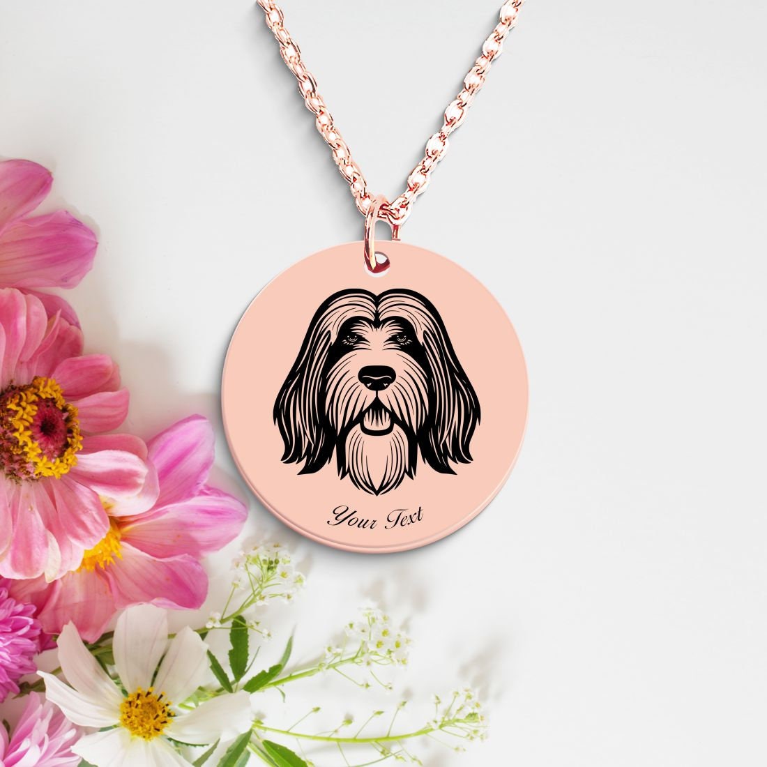 Bearded Collie Dog Portrait Necklace - Personalizable Jewelry