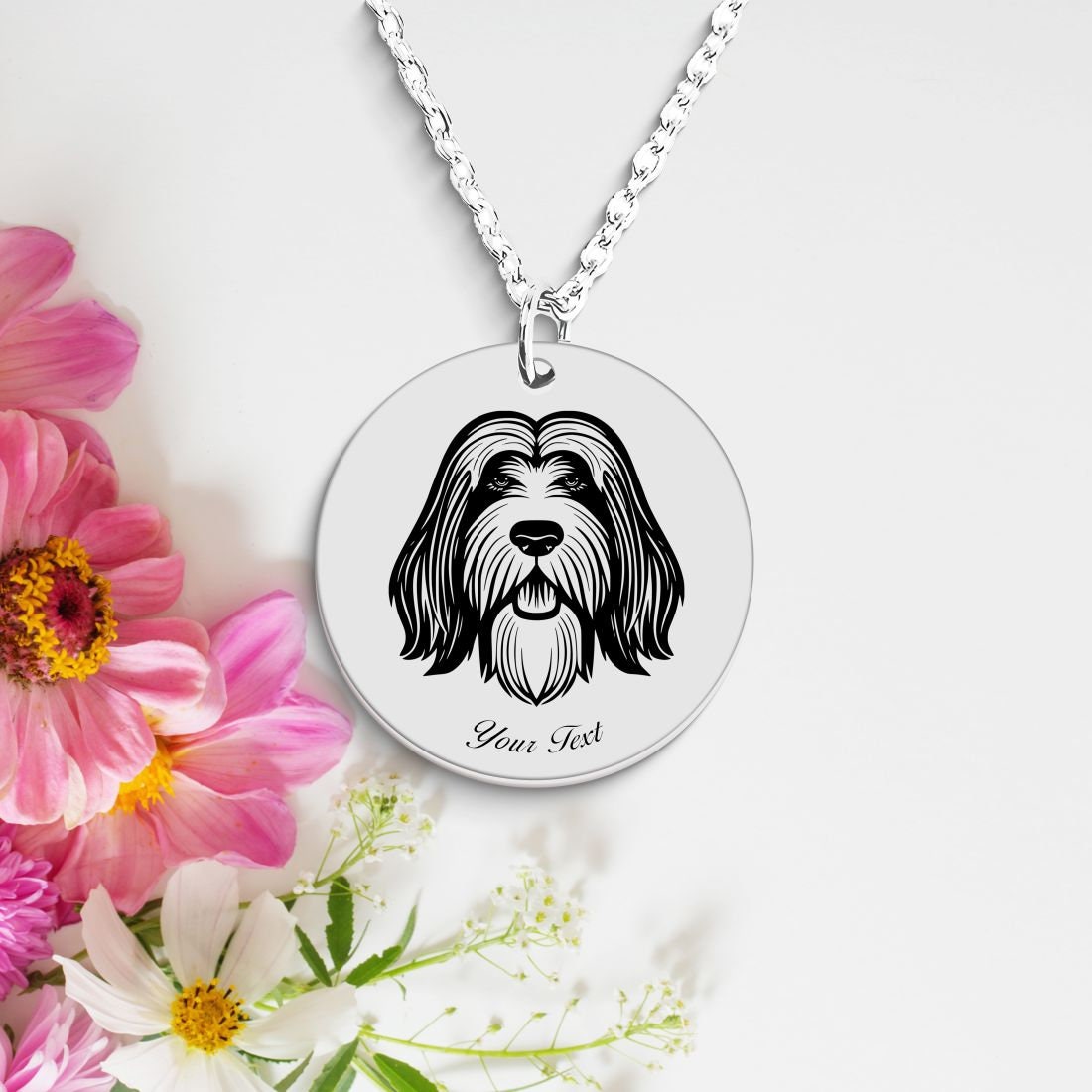 Bearded Collie Dog Portrait Necklace - Personalizable Jewelry