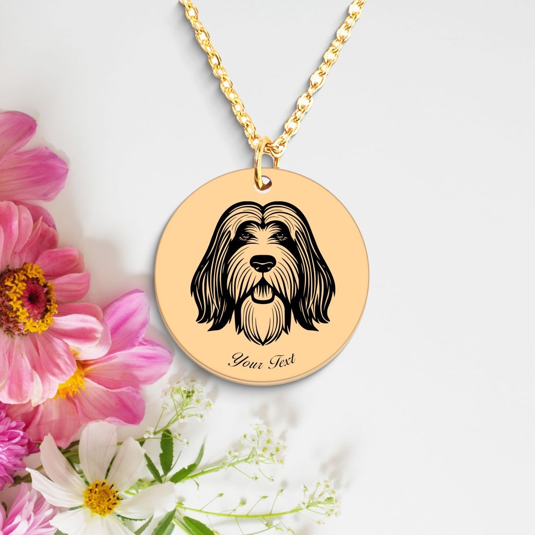 Bearded Collie Dog Portrait Necklace - Personalizable Jewelry