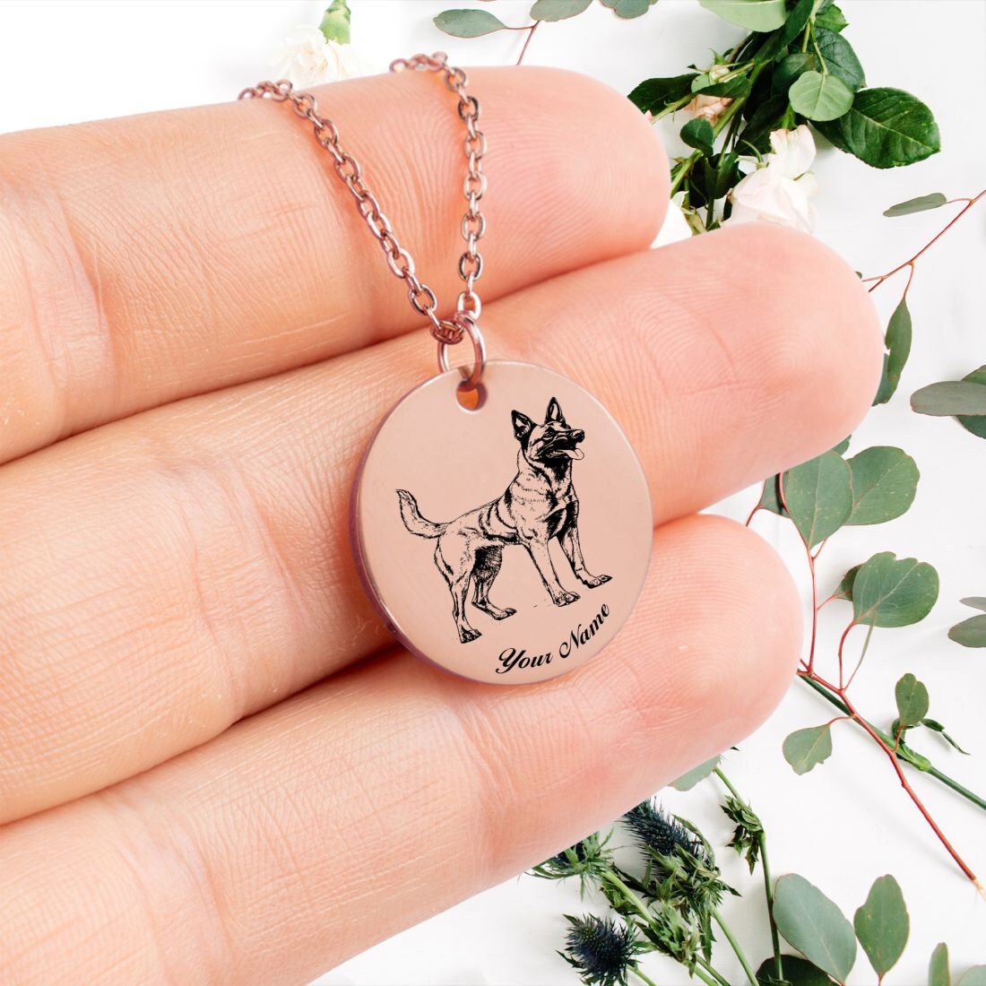 Belgian Malinois Dog Portrait Necklace - Personalizable Jewelry