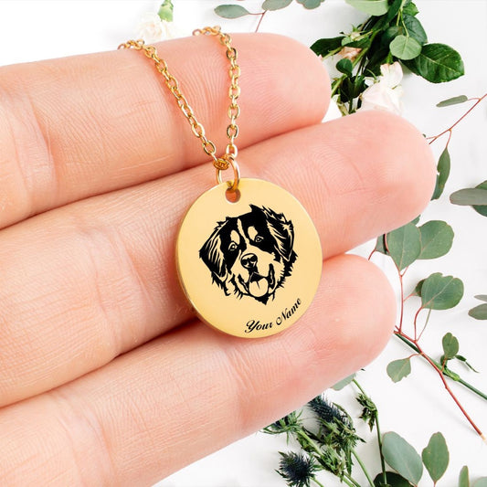Bernese Mountain Dog Portrait Necklace - Personalizable Jewelry