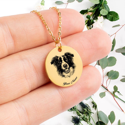 Border Collie Dog Portrait Necklace - Personalizable Jewelry