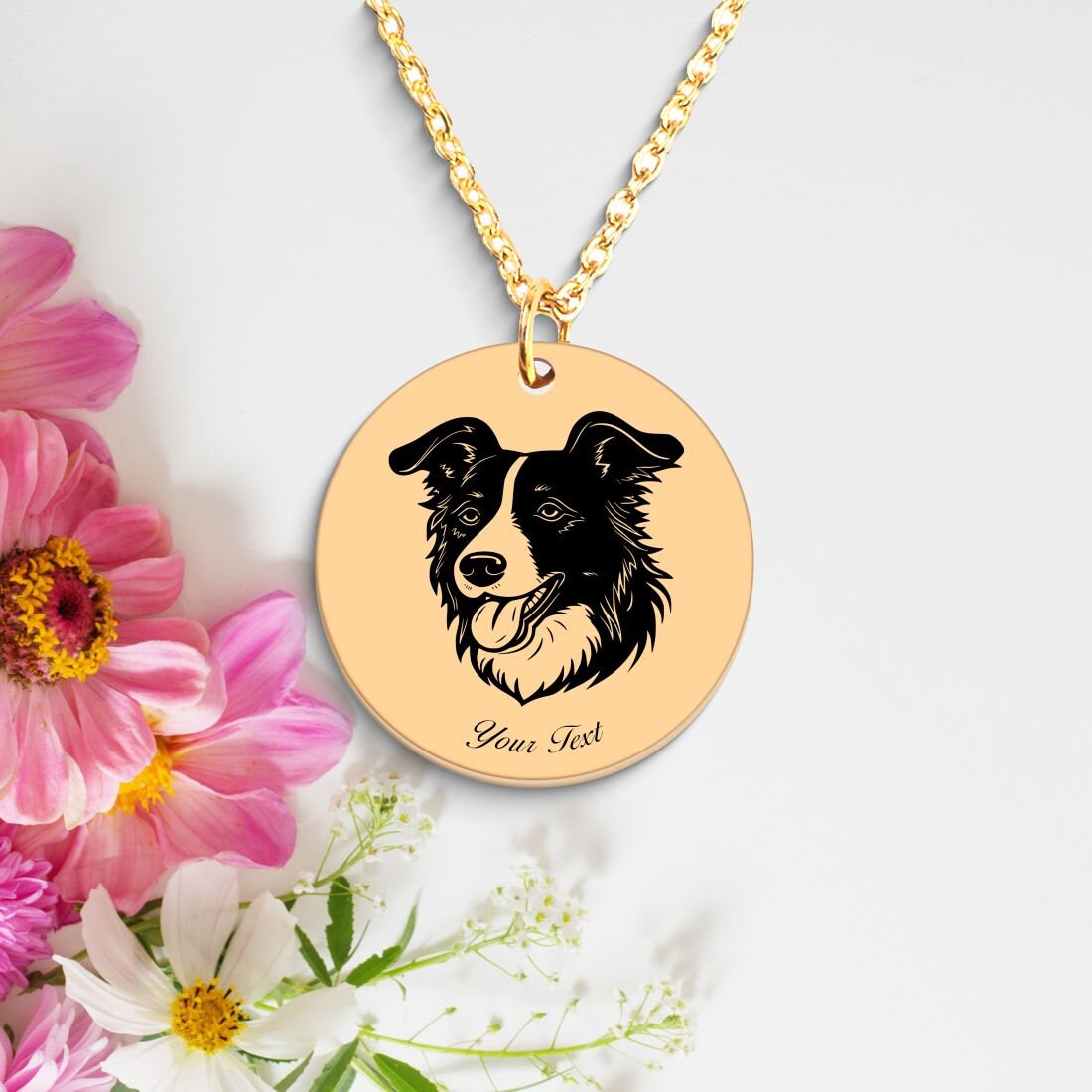 Border Collie Dog Portrait Necklace - Personalizable Jewelry